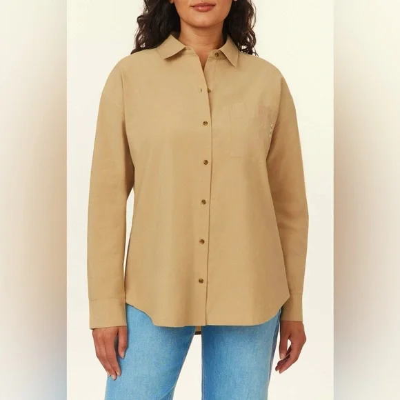 Scotch & Soda Oversized Button-Down Long-sleeved Tan Neutral Shirt Sz‎ Large NWT - Picture 2 of 11